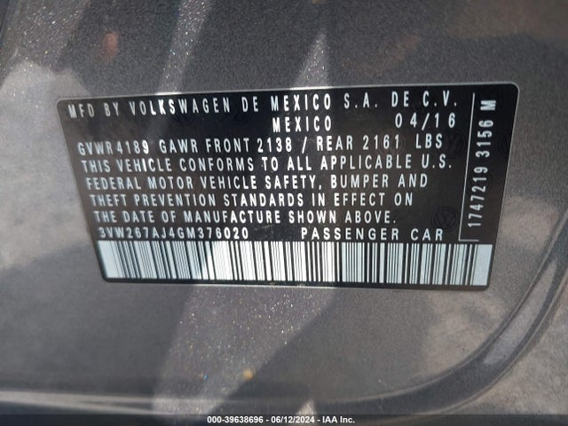 3VW267AJ4GM376020 Volkswagen Jetta 1.4t S