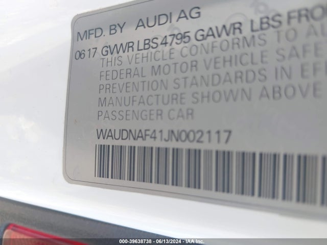 WAUDNAF41JN002117 Audi A4 2.0t Premium/2.0t Tech Premium