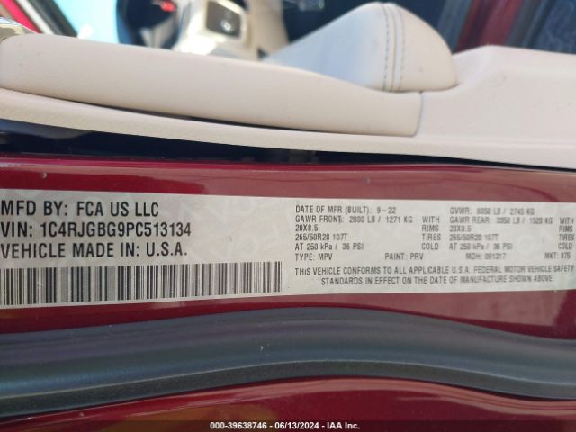1C4RJGBG9PC513134 Jeep Grand Cherokee Limited 4x2