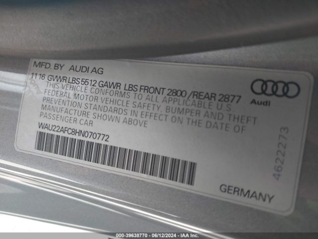WAU22AFC8HN070772 Audi A7 3.0t Premium Plus