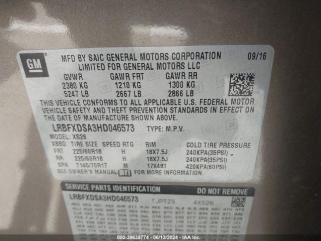 LRBFXDSA3HD046573 Buick Envision Essence