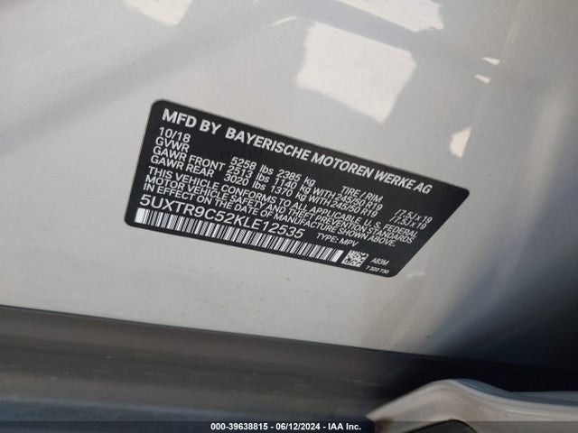 BMW X3 Xdrive30i 2019 5UXTR9C52KLE12535 Image 9