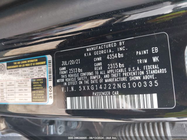 5XXG14J22NG100335 KIA K5 LXS