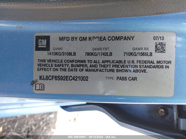 Chevrolet Spark 2lt Auto 2014 KL8CF6S92EC421002 Image 9