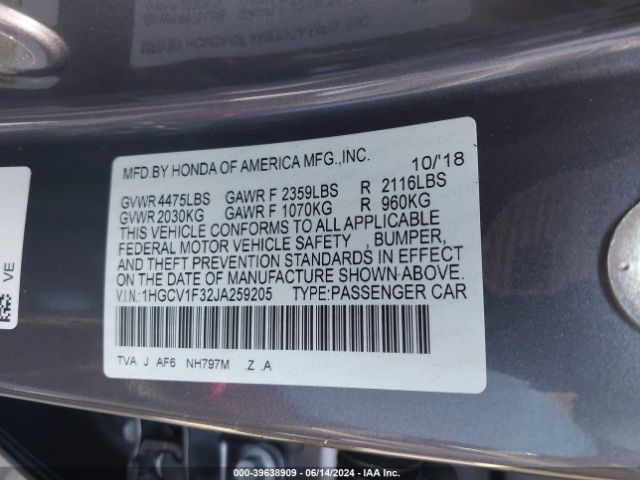 1HGCV1F32JA259205 Honda Accord Sport