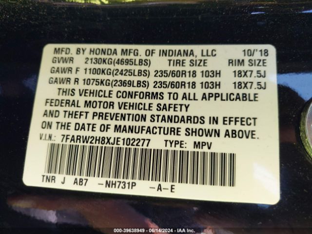 7FARW2H8XJE102277 Honda Cr-v Ex-l/ex-l Navi