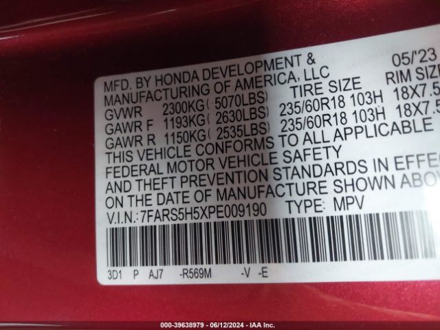 7FARS5H5XPE009190 Honda Cr-v Hybrid Sport