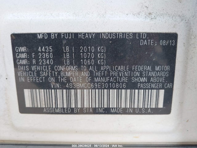 Subaru Legacy 2.5i Premium 2014 4S3BMCC69E3010806 Image 9