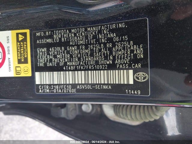 Toyota CAMRY LE 2015 4T4BF1FK7FR510922 Image 9