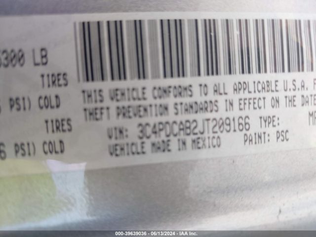 3C4PDCAB2JT209166 Dodge JOURNEY SE