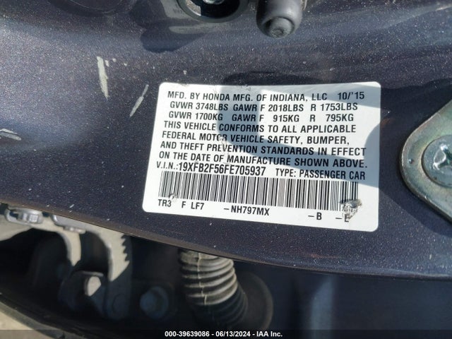 Honda Civic Lx 2015 19XFB2F56FE705937 Image 9