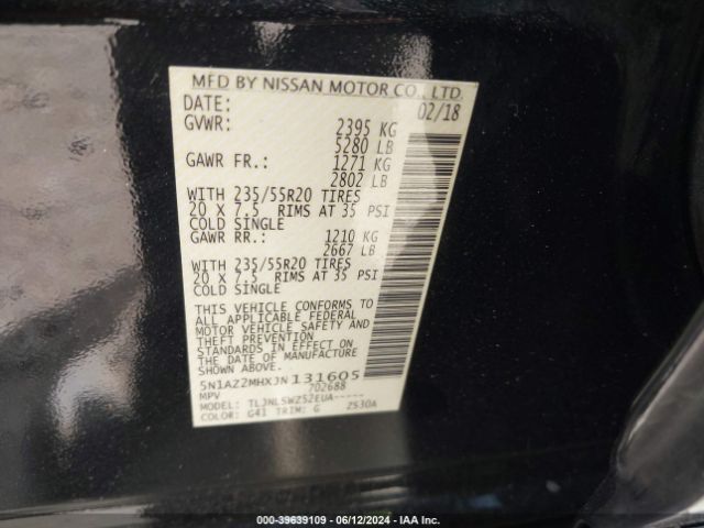 5N1AZ2MHXJN131605 Nissan Murano Platinum