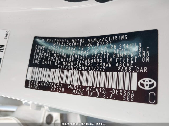 Toyota COROLLA SE 2021 5YFS4MCEXMP097277 Image 9