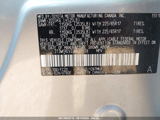 Toyota Rav4 Xle 2018 2T3WFREV2JW427159 Image 9