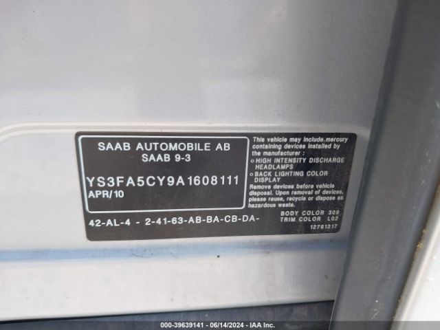 2010 SAAB 9-3 YS3FA5CY9A1608111 Photo 8