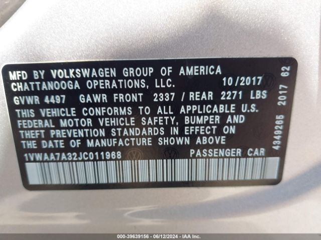 1VWAA7A32JC011968 Volkswagen Passat 2.0t R-line/2.0t S