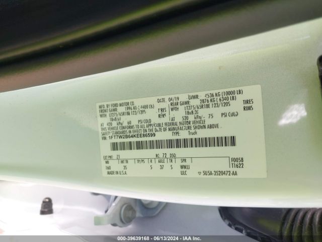 1FT7W2B64KEE86599 Ford F-250 Xlt
