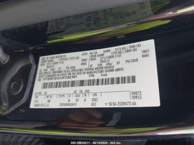 1FTEW1EG3JFC82181 Ford F-150 Platinum