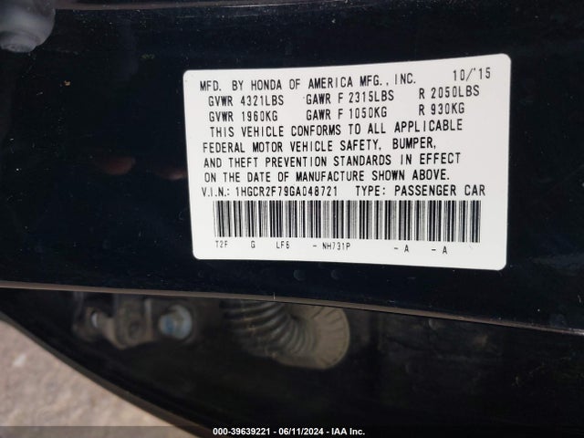 Honda ACCORD EX 2016 1HGCR2F79GA048721 Image 9