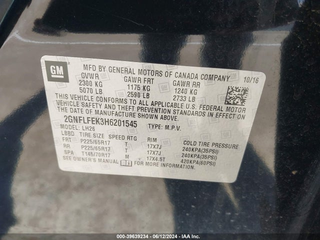 Chevrolet EQUINOX LT 2017 2GNFLFEK3H6201545 Image 9