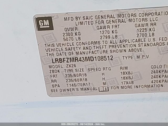 LRBFZMR43MD108512 Buick Envision Awd Preferred