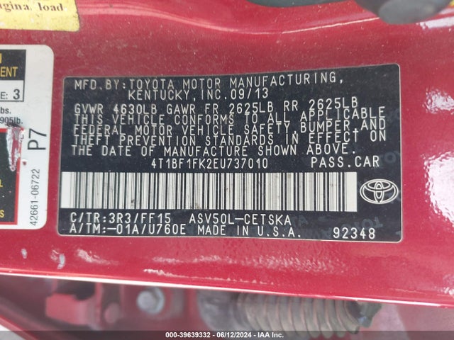Toyota CAMRY SE 2014 4T1BF1FK2EU737010 Image 9