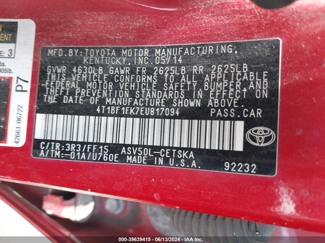 Toyota CAMRY SE 2014 4T1BF1FK7EU817094 Image 7