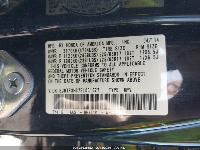 Honda Crosstour Ex 2014 5J6TF3H37EL001027 Image 9