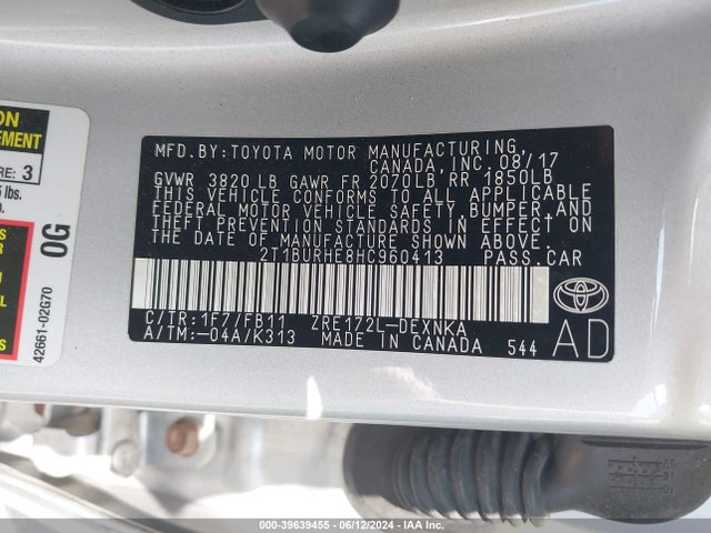 Toyota COROLLA LE 2017 2T1BURHE8HC960413 Image 9