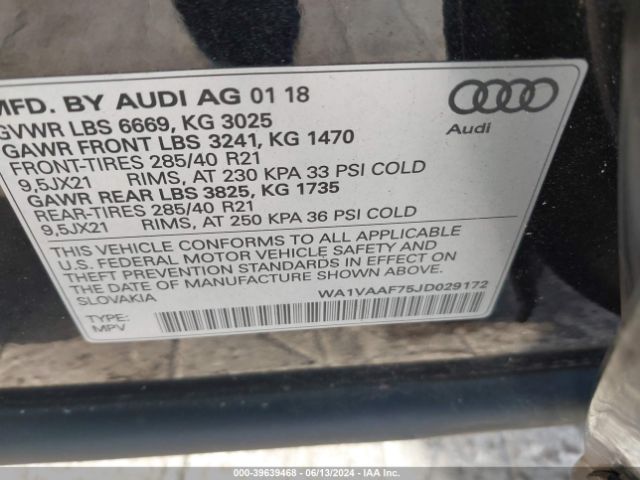 WA1VAAF75JD029172 Audi Q7 3.0t Premium