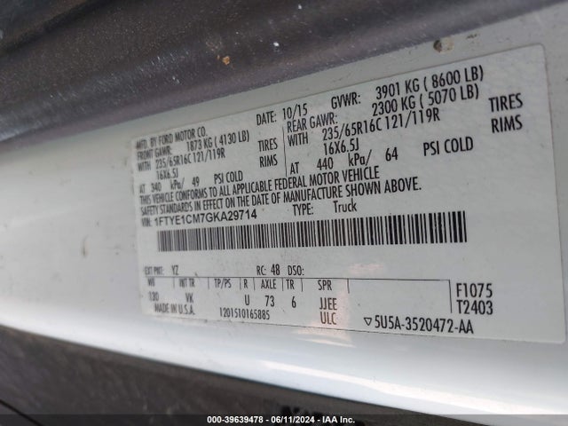 Ford Transit-150 2016 1FTYE1CM7GKA29714 Image 9