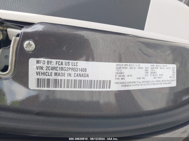 Продаж на аукціоні авто 2023 Chrysler Pacifica Touring L, vin: 2C4RC1BG2PR531408, номер лоту: 39639518