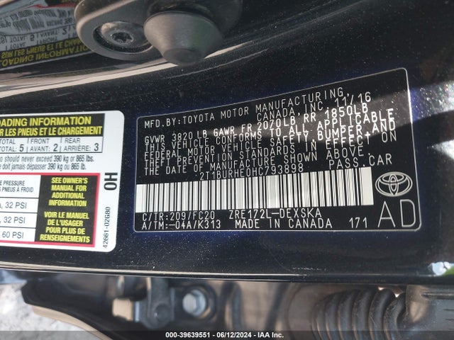 Toyota COROLLA SE 2017 2T1BURHE0HC793898 Image 9