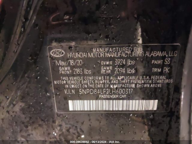5NPD84LF2LH600317 Hyundai ELANTRA SEL