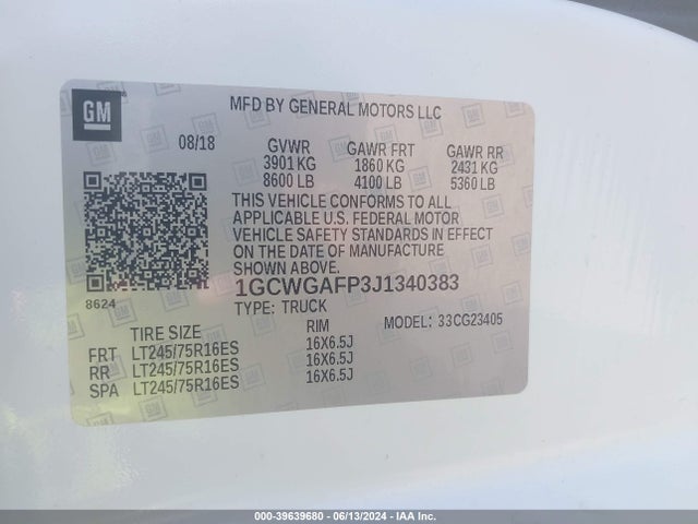 Chevrolet Express 2500 Work Van 2018 1GCWGAFP3J1340383 Image 9