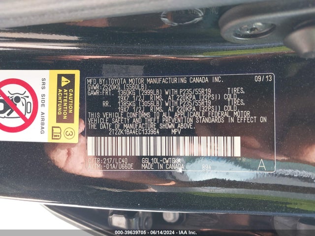 2T2ZK1BA4EC133964 Lexus RX 350