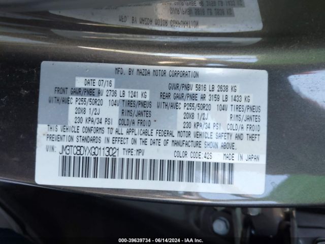 JM3TCBDYXG0113021 Mazda Cx-9 Grand Touring
