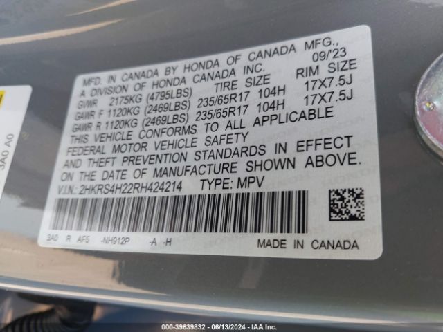 2HKRS4H22RH424214 Honda Cr-v Lx Awd