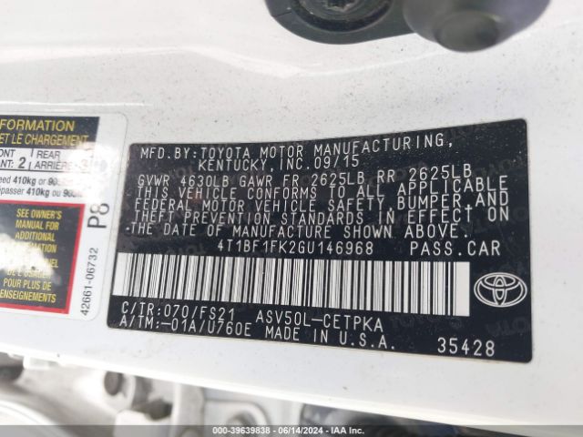 4T1BF1FK2GU146968 Toyota CAMRY SE