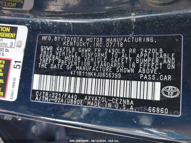 Toyota CAMRY LE 2018 4T1B11HK4JU656399 Image 9