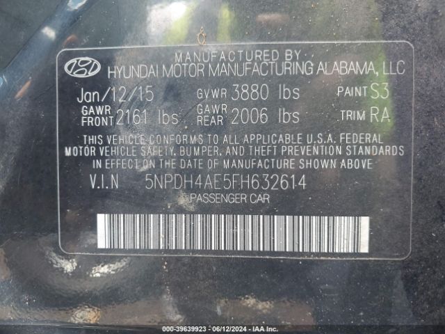 5NPDH4AE5FH632614 Hyundai ELANTRA SE