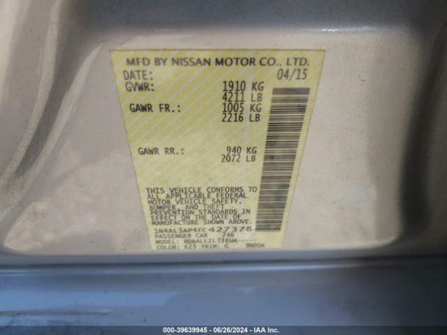 1N4AL3AP4FC427378 Nissan Altima 2.5/2.5 S/2.5 Sl/2.5 Sv