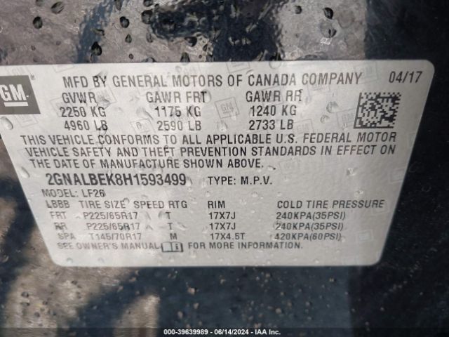 2GNALBEK8H1593499 Chevrolet EQUINOX LS