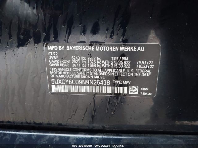 5UXCY6C09N9N26438 BMW X6 Xdrive40i