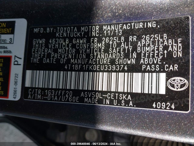 Toyota CAMRY SE 2014 4T1BF1FK0EU339374 Image 9