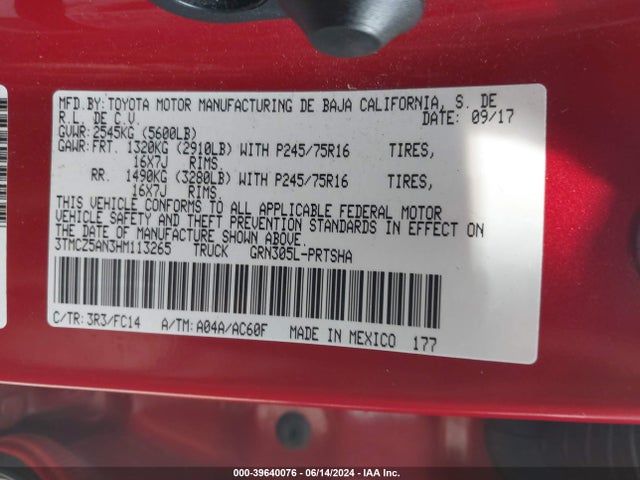 Toyota Tacoma Sr5 V6 2017 3TMCZ5AN3HM113265 Image 9