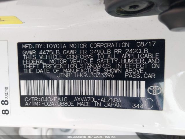 JTNB11HK9J3033396 Toyota CAMRY LE