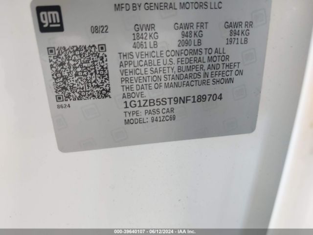 1G1ZB5ST9NF189704 Chevrolet Malibu Fwd Ls