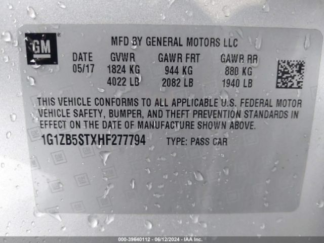 1G1ZB5STXHF277794 Chevrolet MALIBU LS