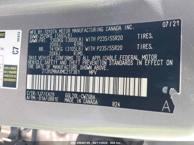 Lexus RX 350 2021 2T2HZMAAXMC217361 Image 9